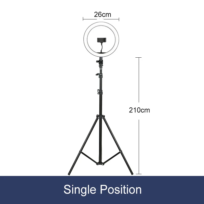 26cm(single holder) Фотография с регулируемой яркостью светодиодный селфи кольцо свет 10 уровней затемнения света с треножный Штатив для телефона USB для макияжа видео для студий с живым звуком - Цвет: 26cm(single holder)