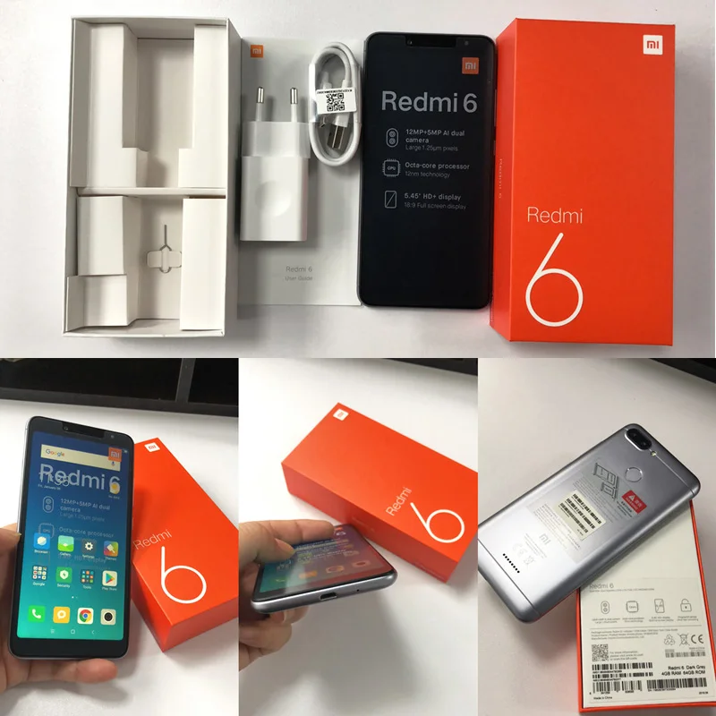 Первоначально Глобальный Версия Xiaomi Redmi 6 4 GB 64 GB смартфон Helio P22 Восьмиядерный Процессор 12MP+ 5MP две камеры 5,4" 18:9 полный Экран