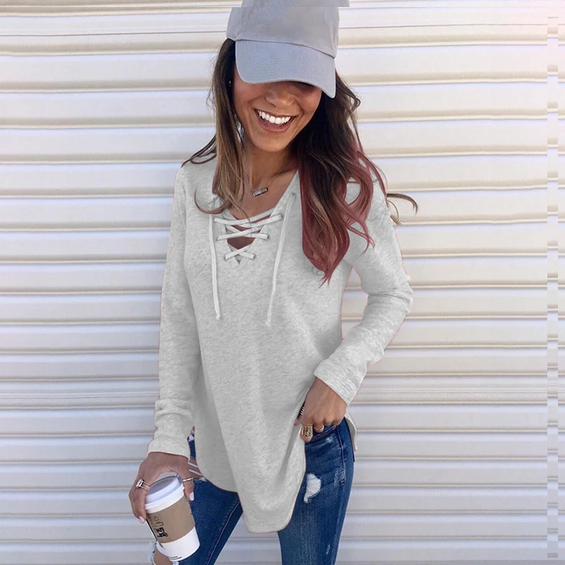 Женская толстовка с v образным вырезом однотонная облегающая одежда Свободный