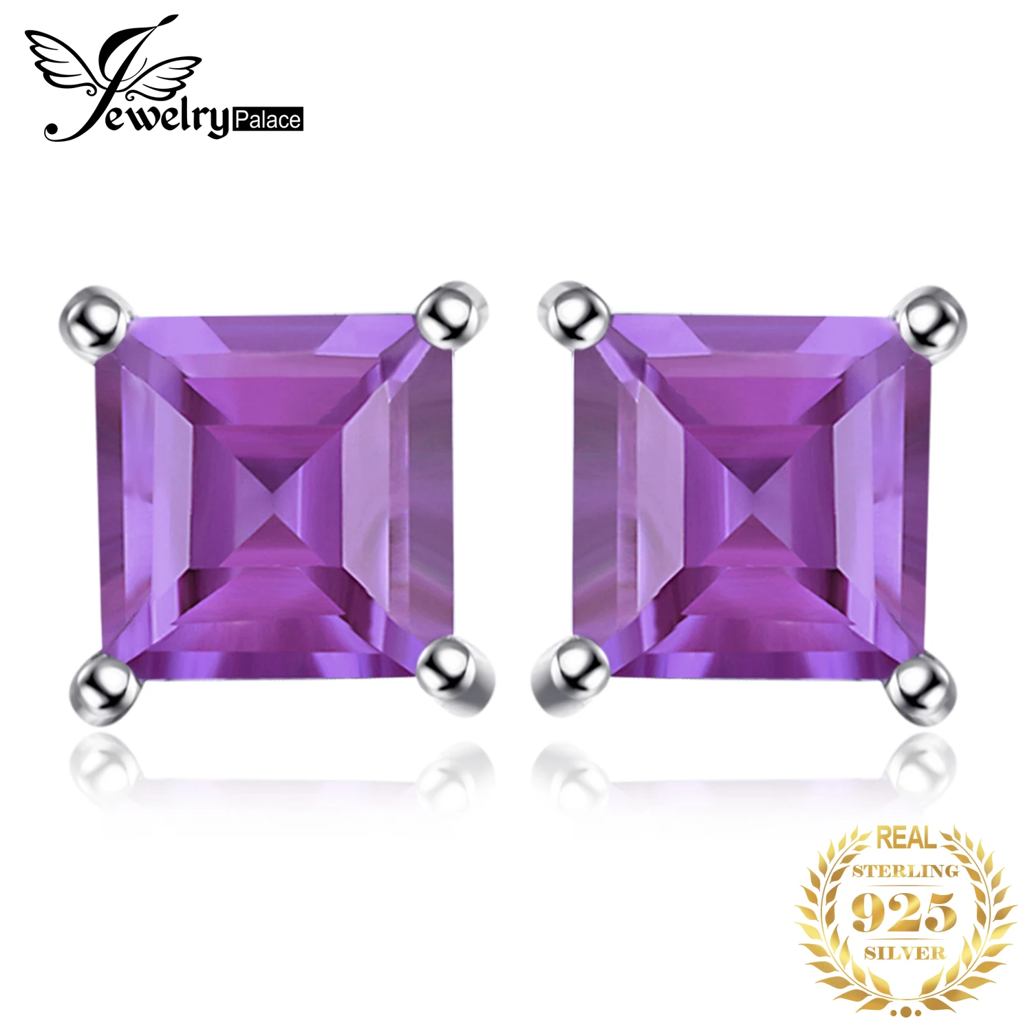 Jewelrypalace квадратный 0.6ct натуральный аметист Серьги-гвоздики Твердые стерлингового серебра 925 высокое качество очарование фиолетовый Серьги для Обувь для девочек
