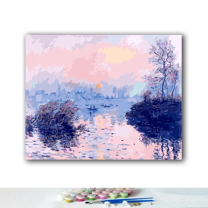 Diy цифровая картина монета Известный рисунок водяной лилии декор с пейзажем