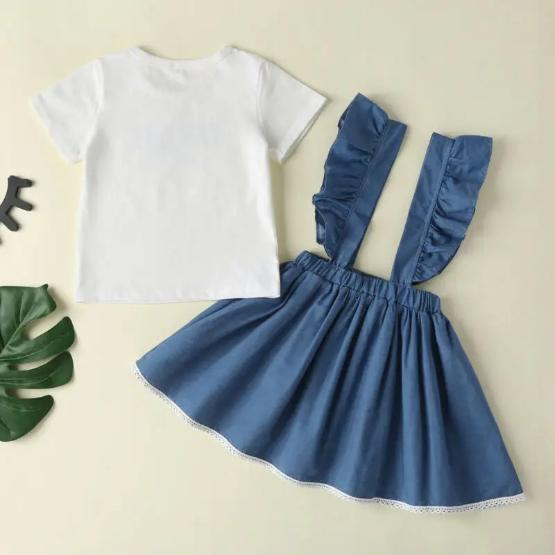 

2PCS Toddler Kids Baby Girls Tops Short Sleeve T-Shirts Lace Skirts Clothes Set