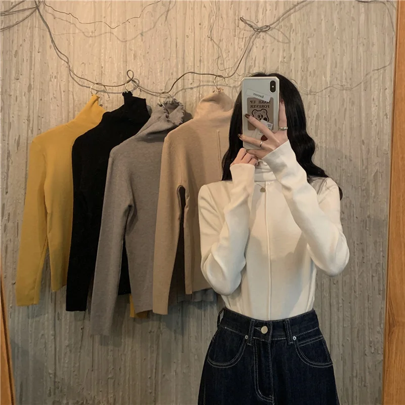 

HKCP Casual Bottoming Women Sweaters Office Lady Turtleneck Solid Long Sleeve Knitted Pullovers Womens Clothes Winter 2020 New