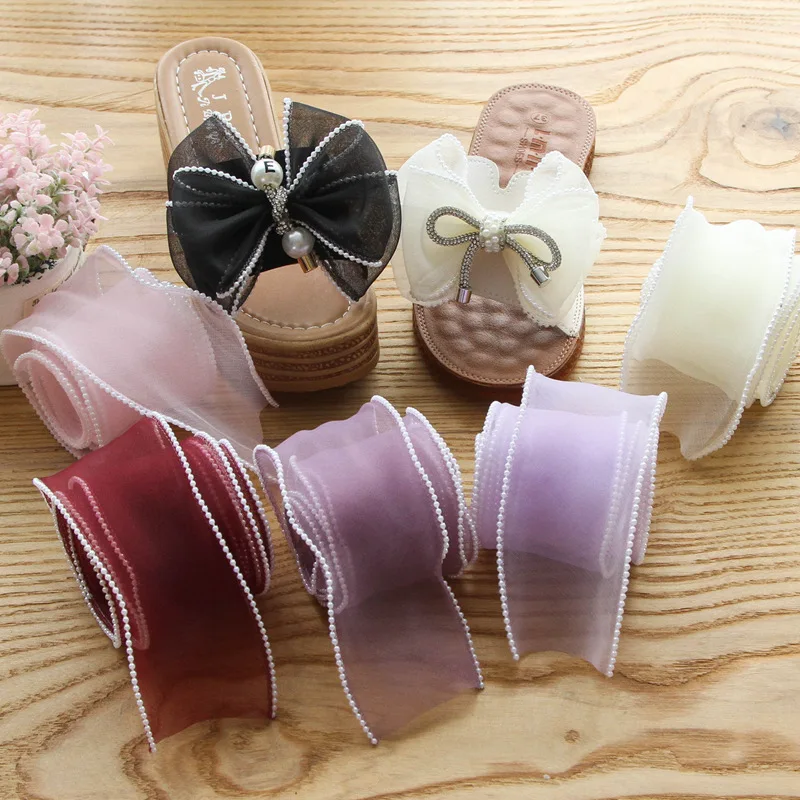 

10 Yards 60mm Wide Pearl Fishtail Yarn Wave Organza Ribbon DIY Bow Hair Accessories Material Gift Packing Sewing Fabric 21071301