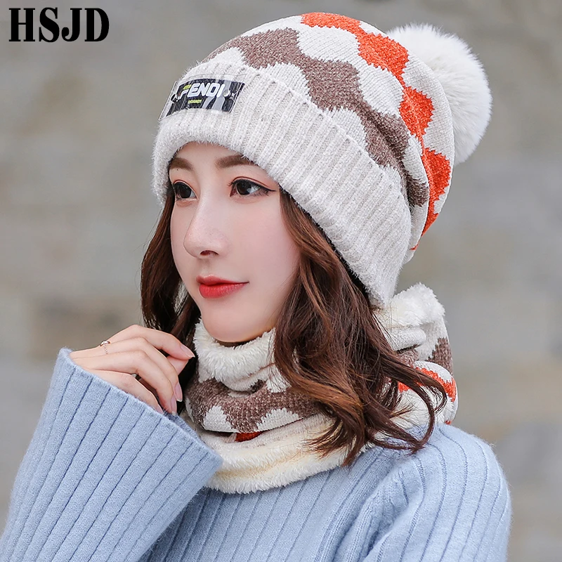 Зимний женский вязаный набор шапки и шарфа модный новый волнистый узор женские