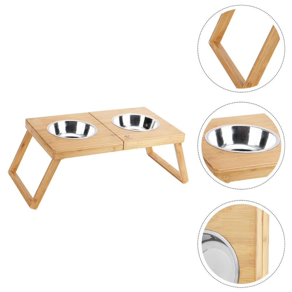 

1pc Stainless Steel Pet Food Bowl Pet Food Bowl Rack Folding Dual-bowl Rack