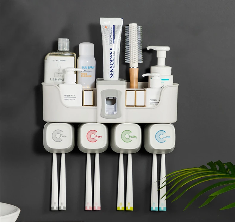 4pcs Multifunctional Toothbrush Holder Bathroom Accessories Set Automatic Toothpaste Dispenser Holder Bathroom Storage
