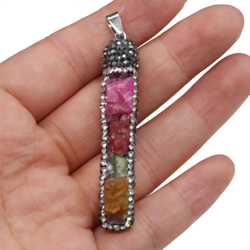 Natural Stone Pendant Rectangle Shape Crystal Set Drill Exquisite Charm for Jewelry Making DIY Necklace Earrings Accessories | Украшения и