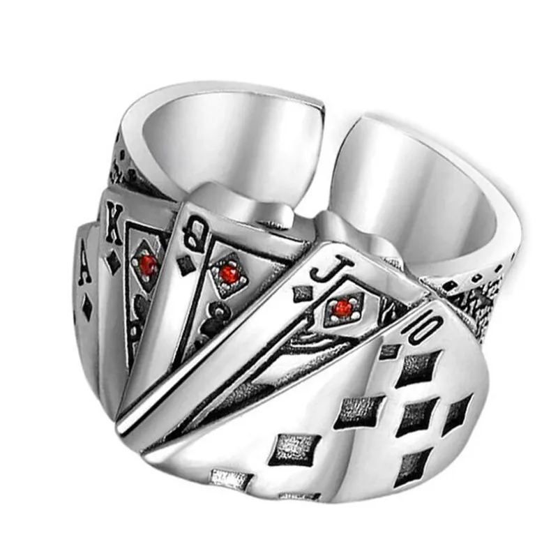 

Creative Playing Card Silver Colour Open Ring Punk Hip Hop Men's Ring Fashion Male Jewelry Gifts