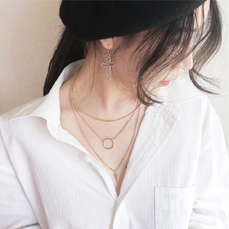 Простые металлические полые серьги-капли с крестиком для женщин уличные поп