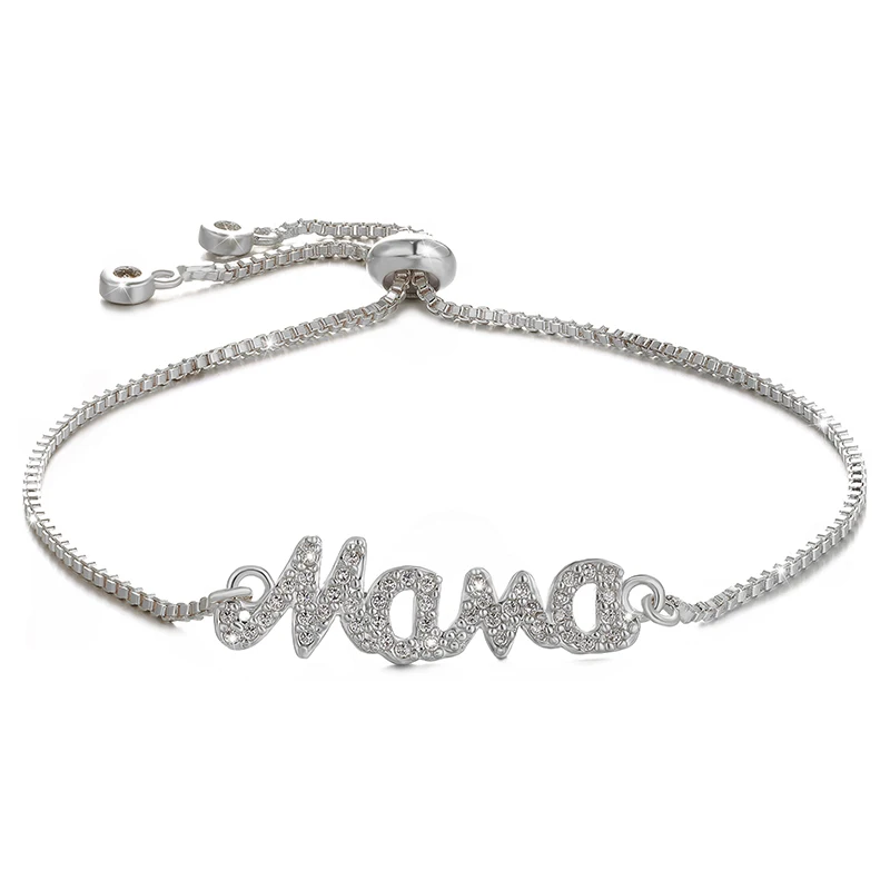 Juya, модные парные принадлежности для браслетов, микро проложенный циркон, Mama Love Boy Girl, очаровательные браслеты для женщин, мама, рождественский подарок, браслет - Окраска металла: White Gold