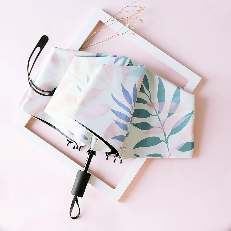 

Sunny And Rainy Dual-use Portable Umbrella Vinyl Folding Parasol Sun Protection And UV Protection Women's Three-fold Umbrella