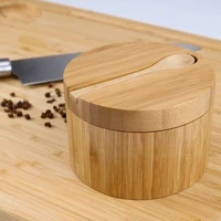 2 pack bamboo seasonings box with spoons salt box with lids pepper spice cellars storage container