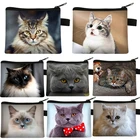 Милая женская Холщовая Сумка для монет, миниатюрная сумочка с кошкой и животным принтом, кошелек для мелочи на молнии