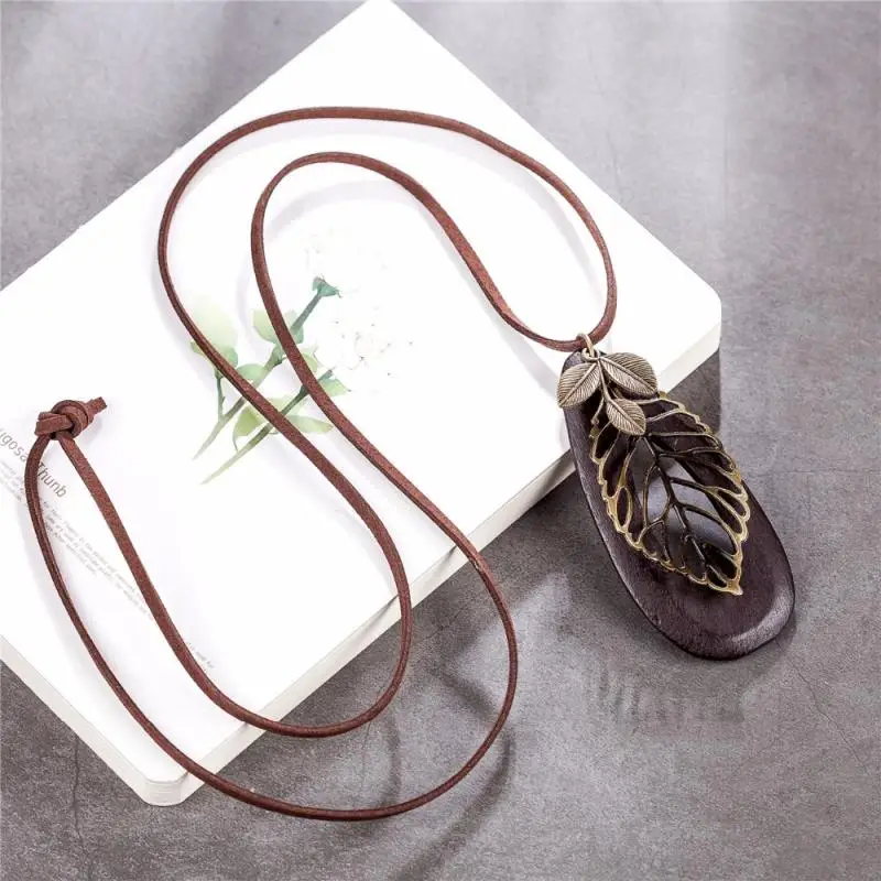 Vintage Leaf Woman Statement Necklaces &amp Pendants Long Necklace Wood Jewelry Collier Collares Women | Украшения и аксессуары