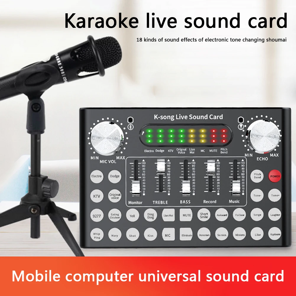 

Multi-functional Bluetooth-compatible Webcast Sound Card Practical Headset Microphone KTV Live Streamer Portable Audio Cards
