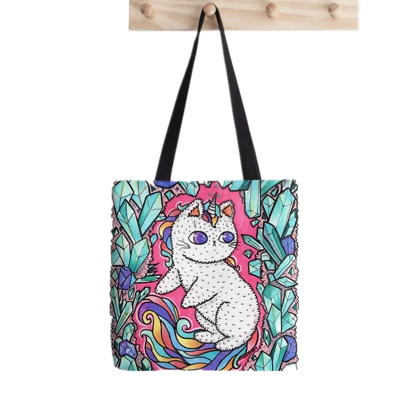

Сумка для покупок с принтом единорога Китти, женская сумка для покупок в стиле Харадзюку, Холщовая Сумка для покупок, женская сумка-тоут