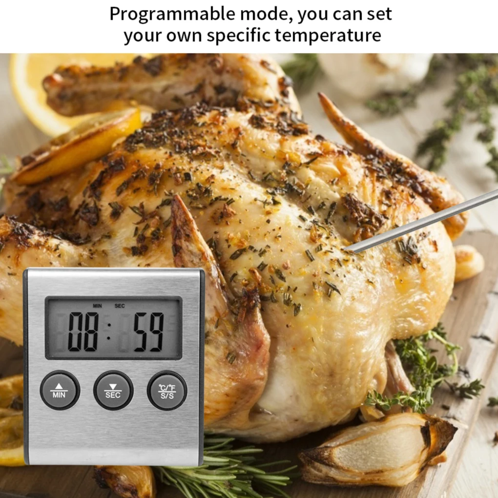 

Digital BBQ Cooking Oven Thermometer Meat Kitchen Food Temperature Meter for Grill Timer Function with Stainless Steel Probe