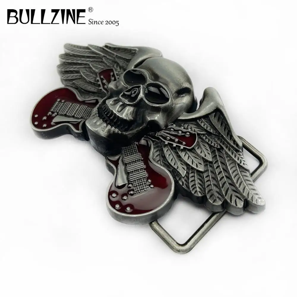 В Bullzine череп с Гитары пряжки ремня оловянной отделкой FP-03550 подходит для детей на