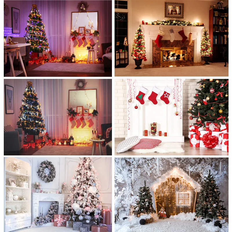 

Christmas Day Indoor Theme Photography Background Christmas Tree Children Backdrops For Photo Studio Props 710 CHM-104