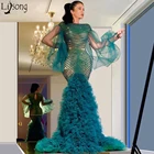 Женское вечернее платье-русалка, Пышное Платье с длинными рукавами, украшенное бисером, для выпускного вечера, 2020