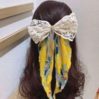 ins style lace oversized pleated bow ribbon spring hair clip hairpin rhinestone tassel girls top clips hair accessories for girl