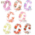 ROXI медное корейское модное прозрачное акриловое кольцо с Свежими Фруктами из смолы для женщин и девушек летнее ювелирное изделие подарок цветные кольца в виде клубники