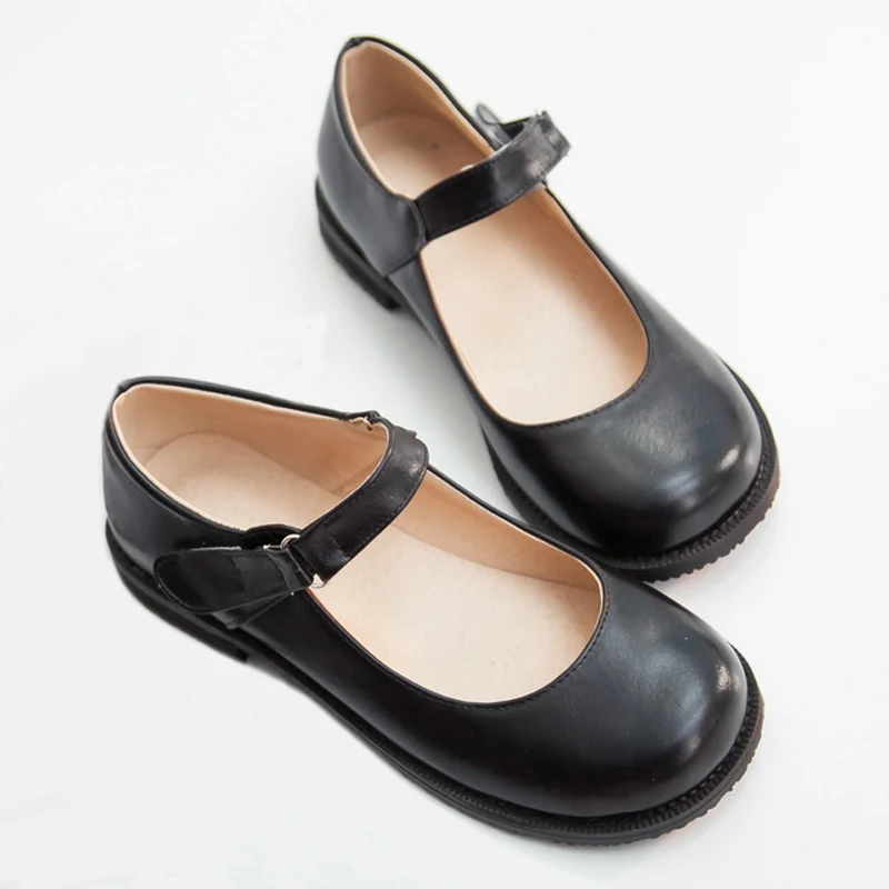 

AGODOR Ballerina Flats Women Mary Jane buckle leather Shoes Flat with Girl School Shoes ballet Flats white Black Big Size 43