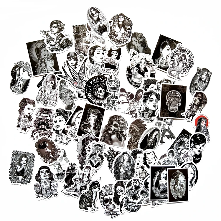 68 шт. черно-белые наклейки для тату красоты автомобиля сексуальные Граффити