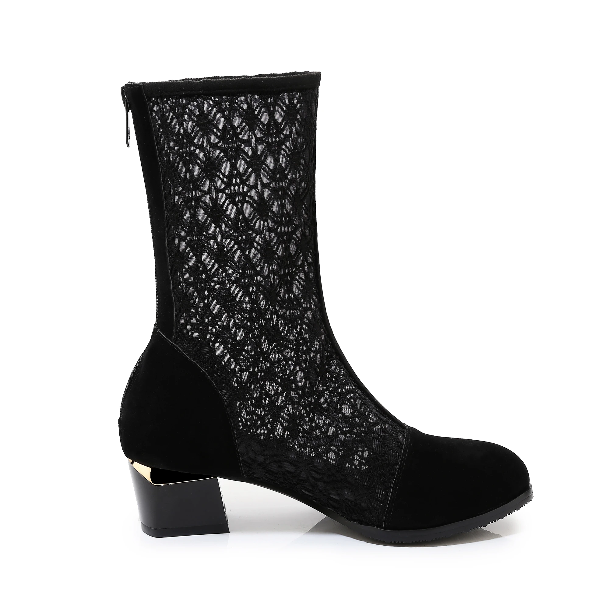 

2020 Sexy Lace Summer Boots Woman Ankle Boots High Heel Round Toe Fashion Cut-out Platform Black Zipper Ladies Shoes Size 34-43