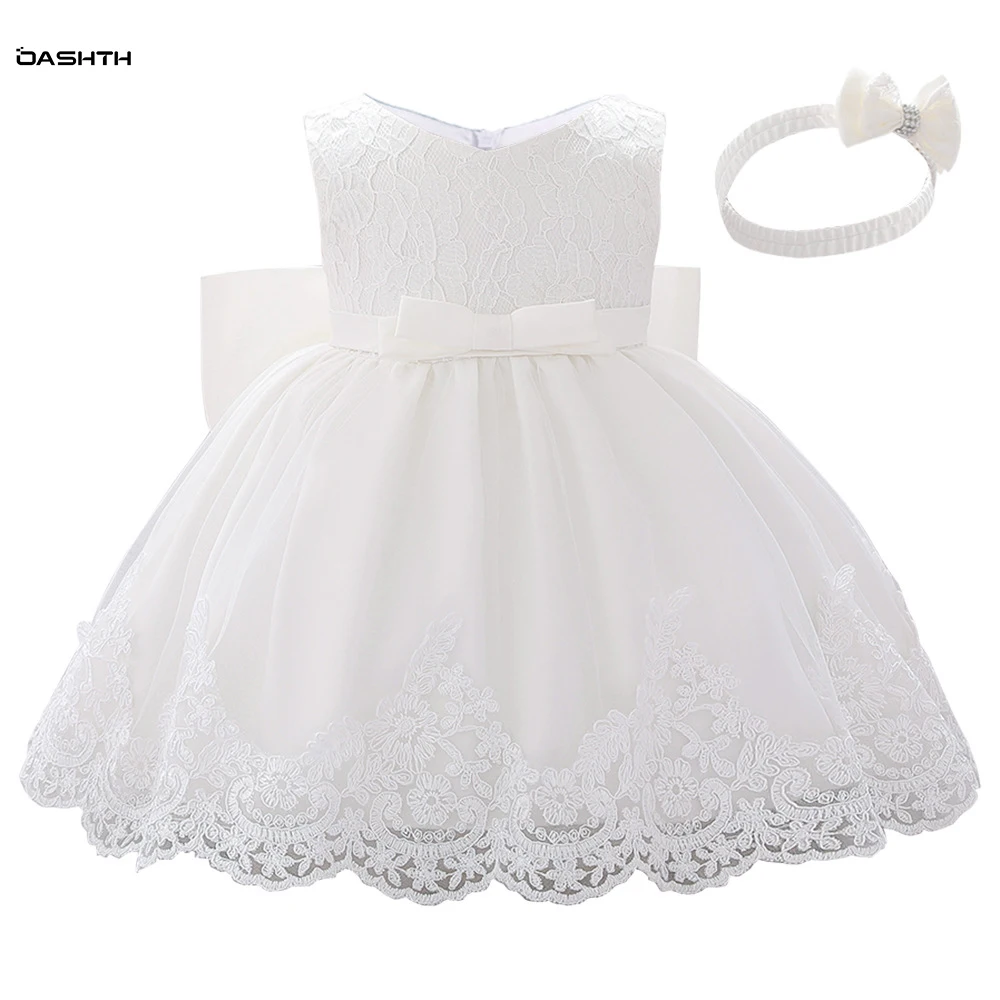 

OASHTH Children's dress new baby one-year-old full moon dress children's dress princess lace bow infant dress