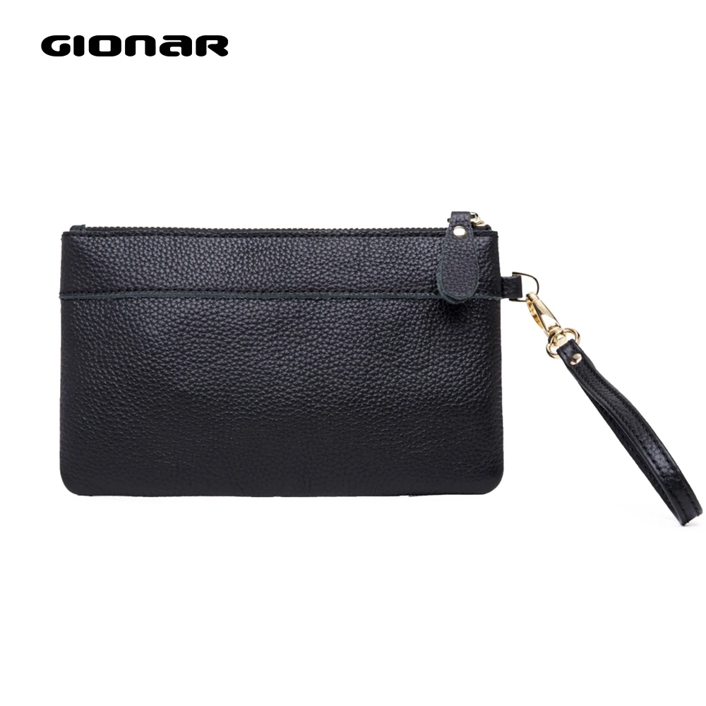 

GIONAR Cowhide Top Layer Genuine Leather Wristlet Womens Portable Phone Wallets and Purses 2020 High Quality Designer Clutch