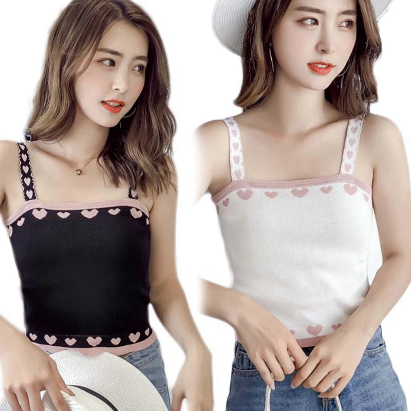 

New Fashion Women Crop Tops Summer Camis Sweet Girl Print Tank Tops Sleeveless Short Tops for Female