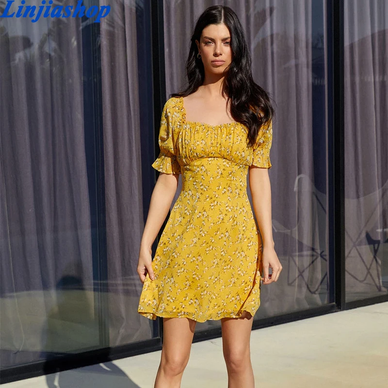 

Женское шифоновое платье с коротким рукавом, винтажное синее платье с цветочным принтом