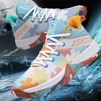 fashionable rainbow high quality basketball shoes men breathable high top women sneakers basketball professional chunky sports