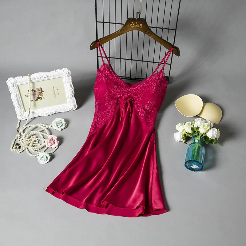 

2021 Для женщин Пижама, одежда для сна, с груди колодки атласные стильная женская обувь шелковая Ночная Сорочка Ночное платье элегантные круж...