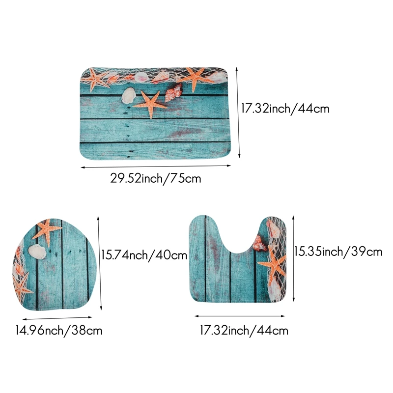 Beach Seashells Starfish Sand Bath Mat Holidays Summer Bathroom Carpet Rug Non-Slip 3 Piece Toilet Set Floor | Дом и сад