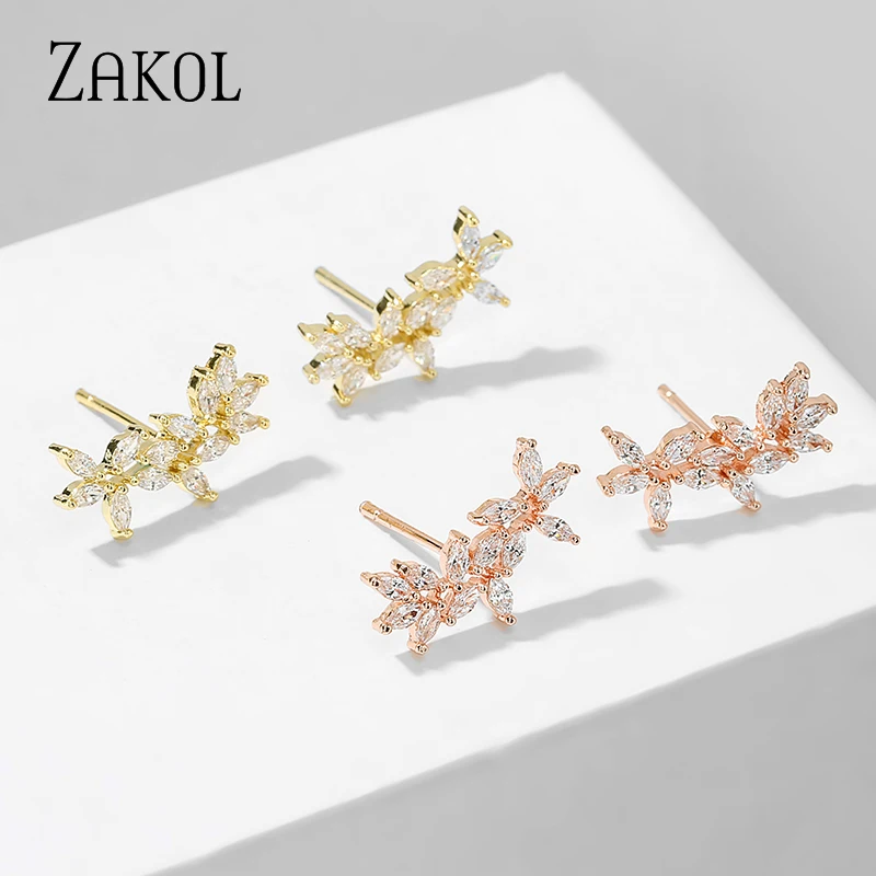 Женские серьги-гвоздики с фианитами ZAKOL свадебные ювелирные украшения для