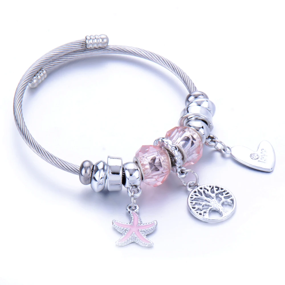 Изысканный кулон дерево жизни браслет из нержавеющей стали и хрустальный диско