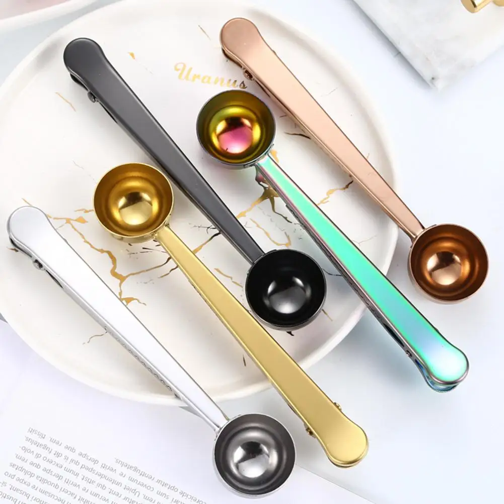 Coffee Measuring Scoop Long Handle Sealing Clip 2 In 1 Stainless Steel Measure Scoops Tea Tablespoon for Kitchen Accessories | Дом и сад