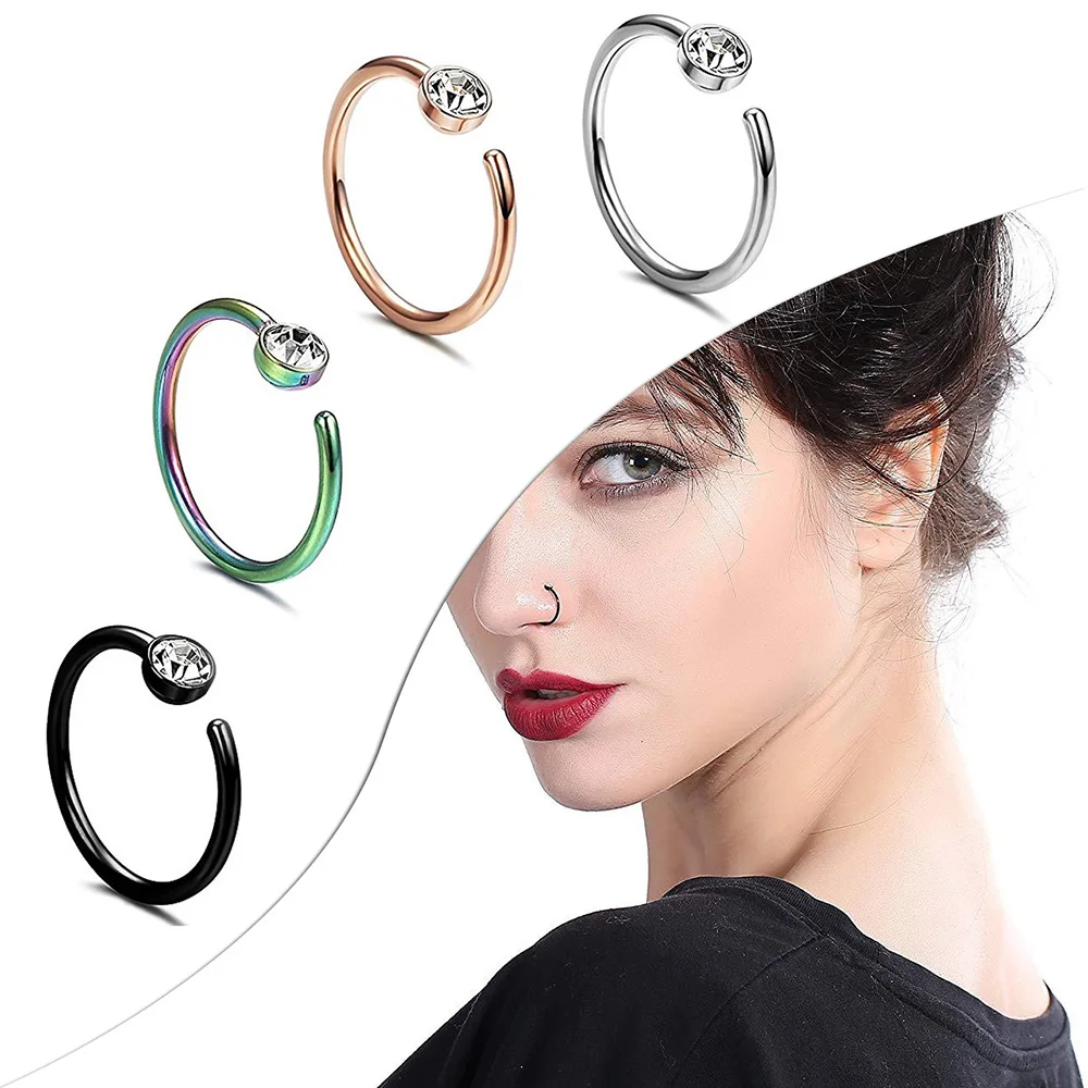 C образные носовые кольца из нержавеющей стали украшение с бриллиантами стразы