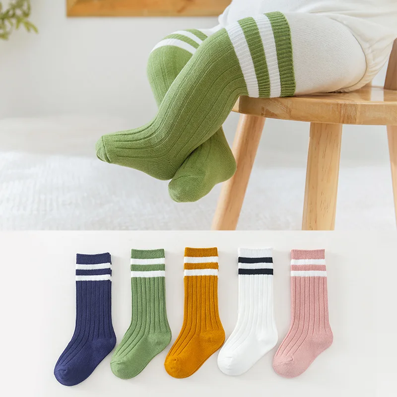 

2021 New Double-Needle Baby Knee-Length Socks Two-Bar Jacquard Baby Socks Wholesale Combed Cotton Boys And Girls Stockings