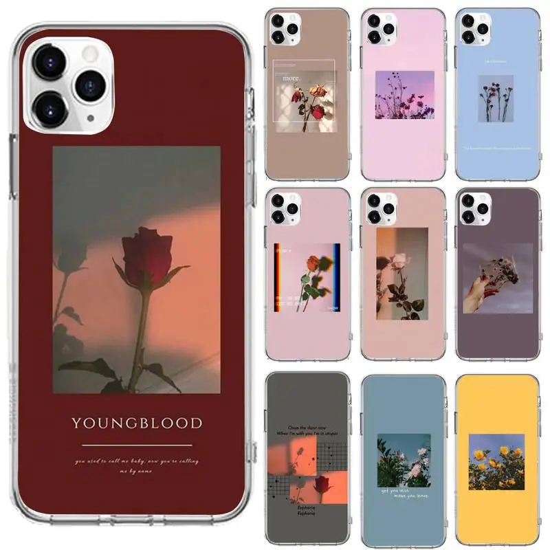 

flower Art rose daisy Phone Case Transparent for iPhone 6 7 8 11 12 s mini pro X XS XR MAX Plus se cover funda shell