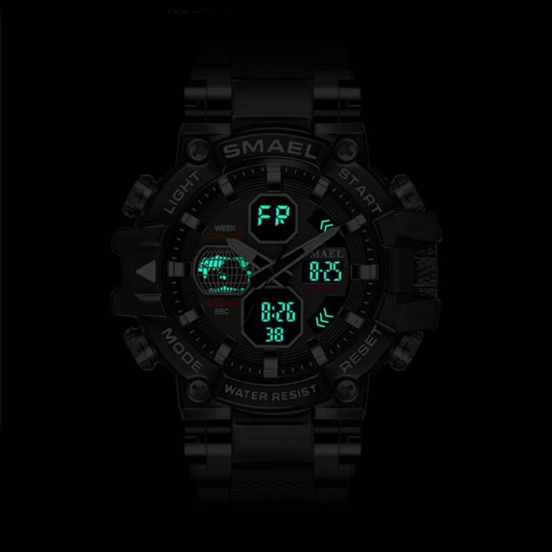 SMAEL Брендовые мужские спортивные модные фитнес-часы с двойным дисплеем