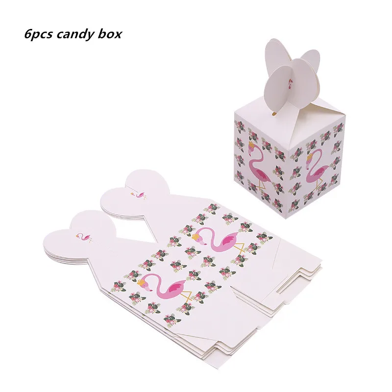6pcs candy box Гавайская летняя одноразовая посуда для дня рождения Фламинго Пальмовые Листья бумажная салфетка под тарелку кружку тропические Свадебные вечерние мероприятия - Цвет: 6pcs candy box