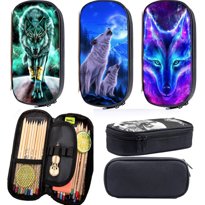 

Howling Wolf Print Pencil Case Students Cool Animal Pen Bag Teenager Boys Stationary Bag Kids Children Pencil Box Cosmetic Cases