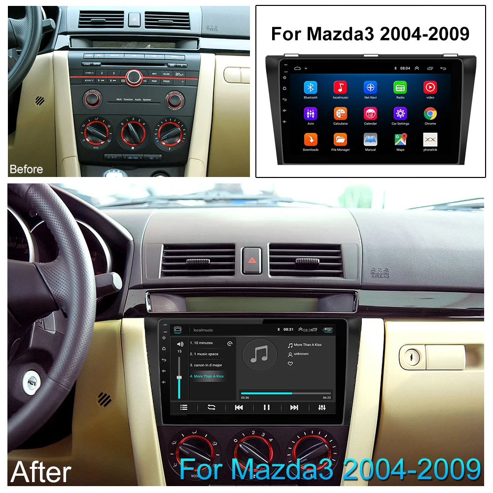 Автомобильный DVD gps android 8,1 автомобильный Радио стерео 2G 32G карта четырехъядерный 2 din Автомобильный мультимедийный плеер для Mazda 3 2004-2013 maxx axel