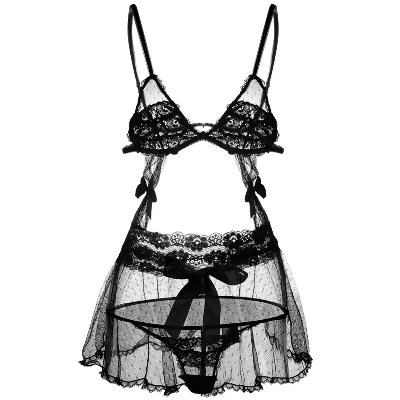 

Sexy mousse nightwear woman cute nightwear three-point lace sleepwear hot adult erotic lingerie net yarn suit temptation sloth