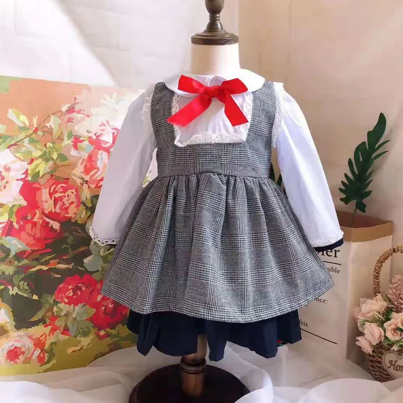 От 0 до 8 лет осенне-зимнее платье с длинными рукавами и отложным воротником для