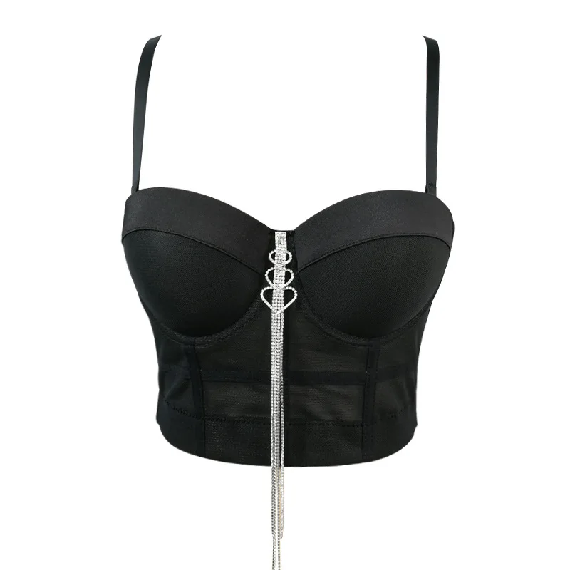 Cupnaya со стразами бахромой Женский однотонный укороченный топ Женская Клубная